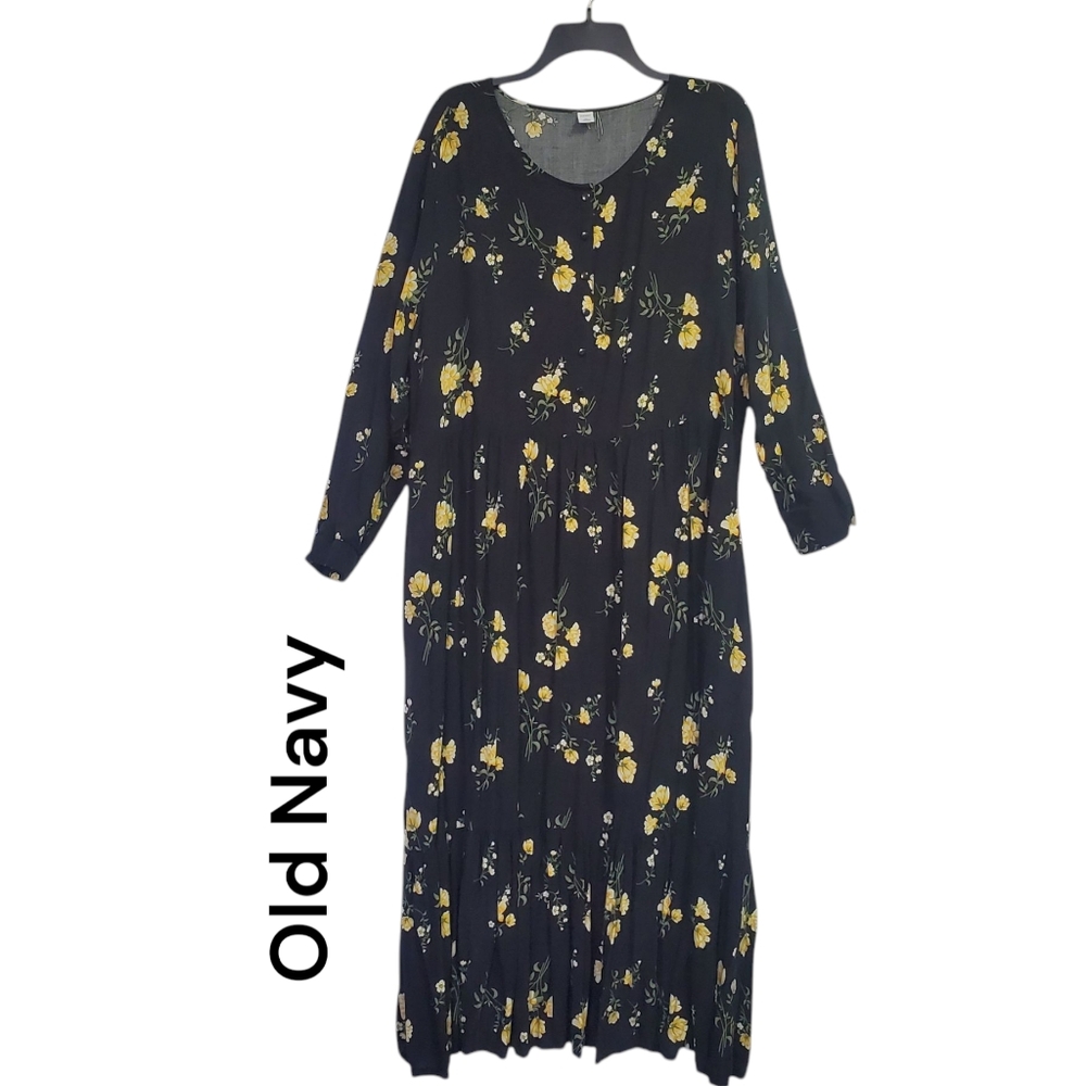 Old Navy Women's Maxi Tiered Black Floral Dress Size XXL